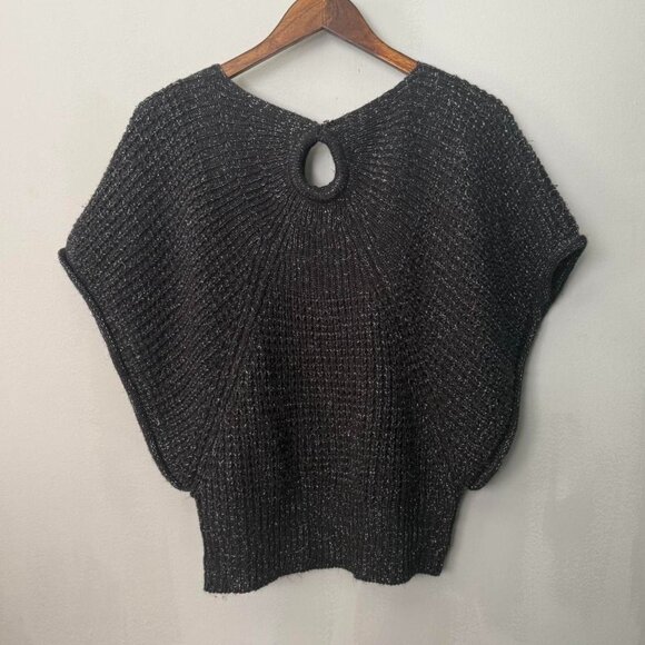 Body Central Y2K 2000s Dark Grey Silver Short Sleeve Knit Poncho Like Sweater Lg - Picture 1 of 7